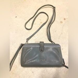 The Sak Gray Leather Crossbody Wallet phone cards money keys
